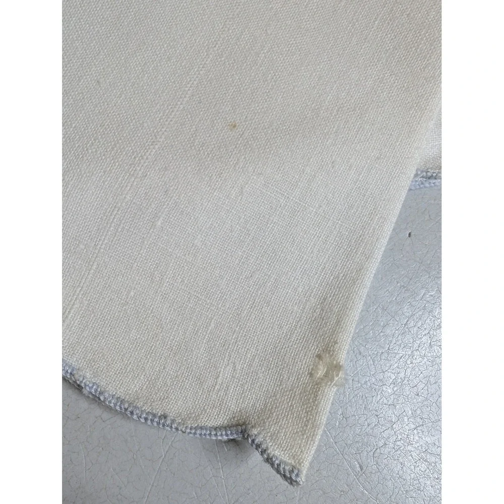 Vintage White Linen Napkins Set 6 Blue Floral Embroidery Scalloped Cutwork 16x16